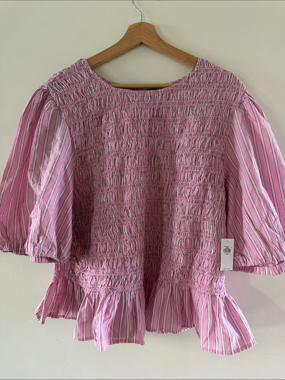 Old Navy Pink Striped Smocked Peplum Blouse
